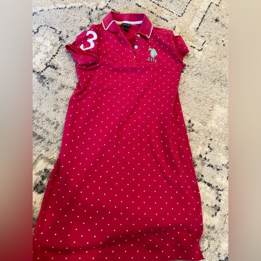 U.S. Polo Assn. Pink Polka Dot Womens Polo Dress